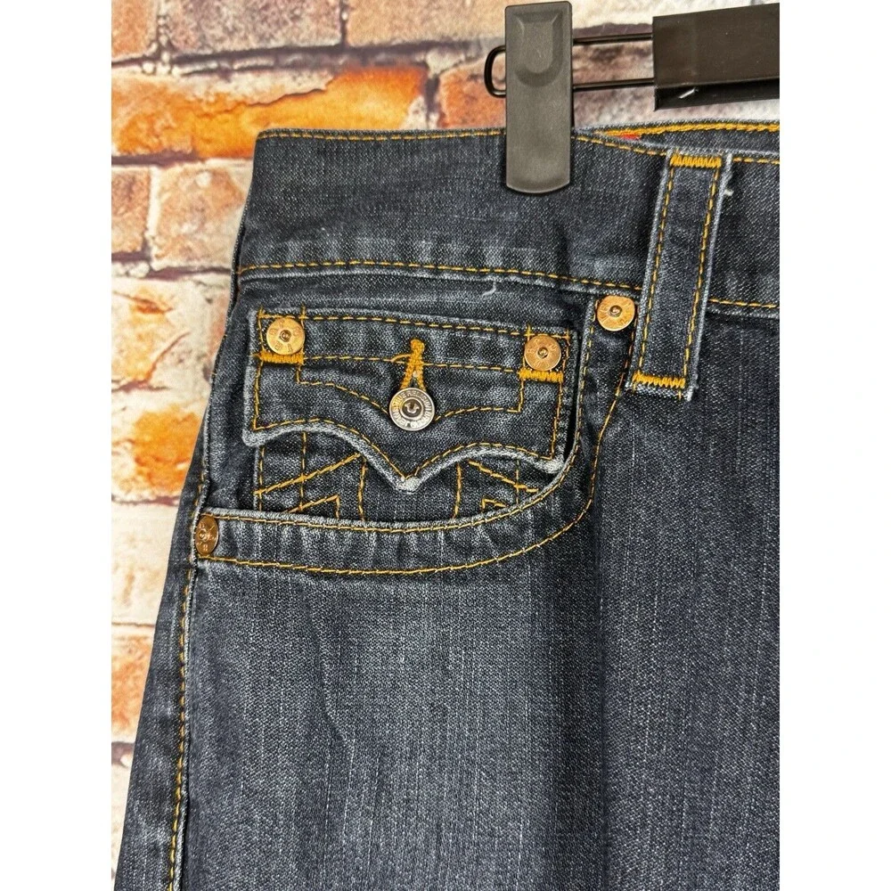 True Religion Straight Flap Red Orange Stitcing Men's Jeans 33